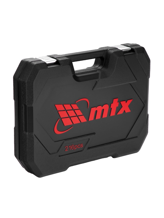 MTX asboblar to'plami, 1/2, 3/8, 1/4, CrV, g'ilof, 216 dona, 1353055