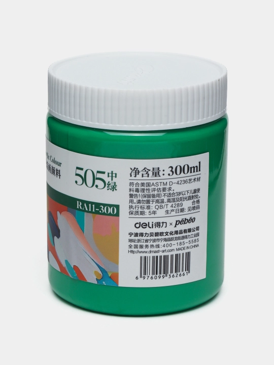 Idishdagi akril bo'yoq, 300 ml, 505 MEDIUM GREEN, Dmast Deli RA11-300-505 q0000054486