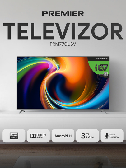 Телевизор Premier, 32", 50", 65", PRM770, HD, UHD 4K, Smart, Android TV, голосовой пульт