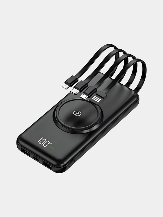 Simsiz zaryadlovchi power bank, zamonaviy dizayn, 4 ta kabel bilan