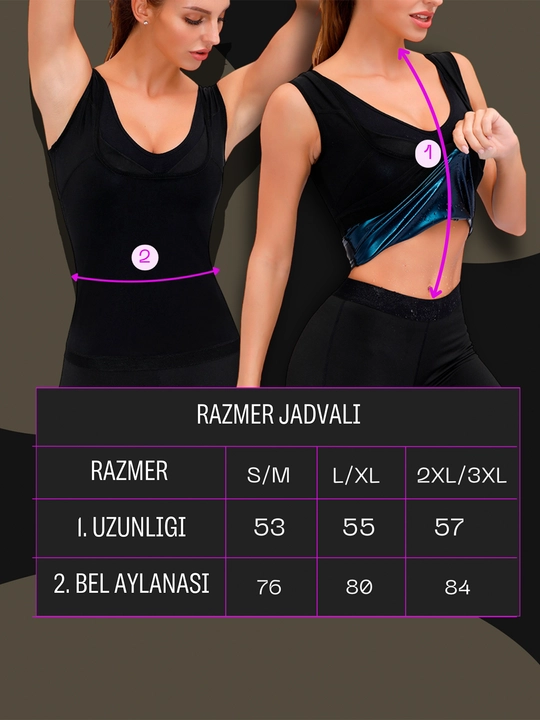 Ozdiruvchi ayollar maykasi, sauna effekti, S-XXL olchamlar, fitnes uchun ozdiruvchi mayka