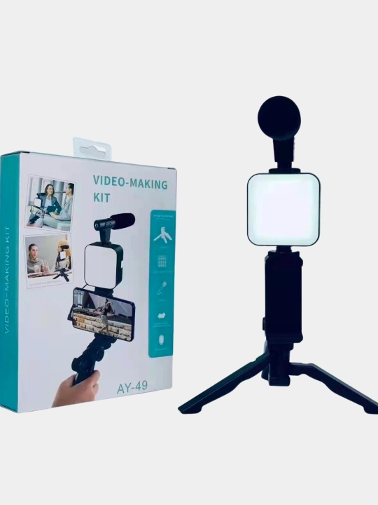 Ay-49 LED yoritgichli vloglar uchun smartfon va telefon video to'plami