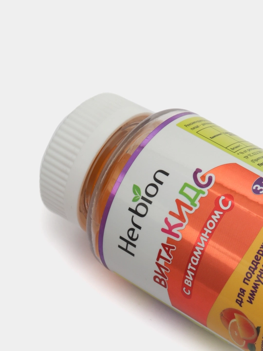 VitaKids S vitamini bilan, bolalar uchun apelsin ta’mli vitaminlar Herbion, 60 dona