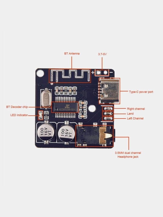Bluetooth 5.0 MP3 dekoder VHM-314 Type-C, USB-Audio, stereo, simsiz modul
