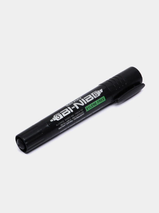 Marker qora, ikki tomonlama, bir tomoni 3 mm, ikkinchi tomoni 6 mm