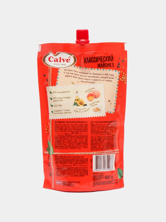 Mayonez Calve klassik 50%, doy-pak, 400 g