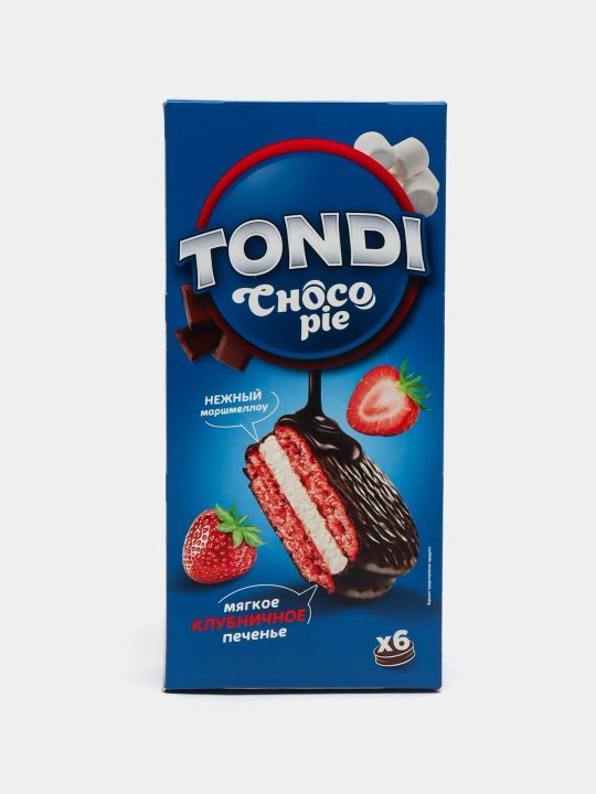 Sirlangan pechenye Tondi Choco Pie, Qulupnay, 180 gr - 