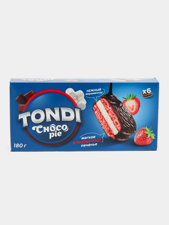 Печенье глазированное Tondi Choco Pie, Клубника, 180 гр