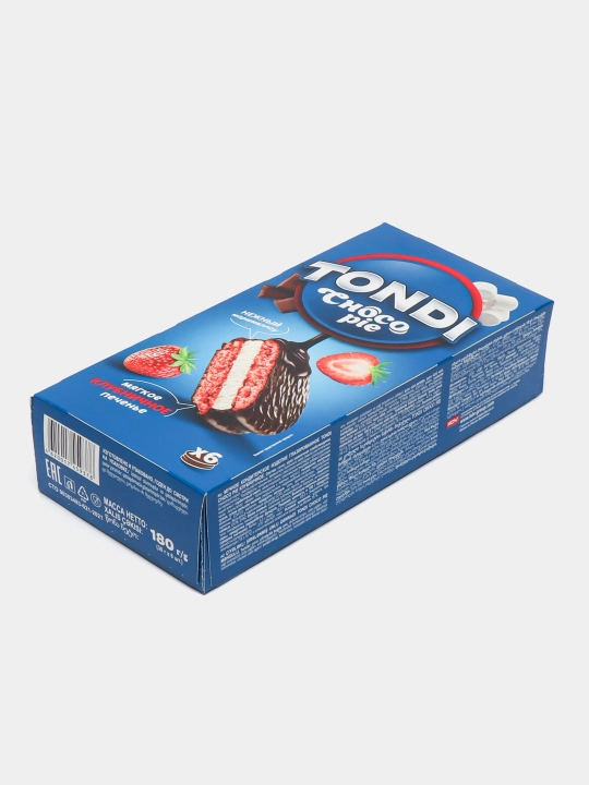 Печенье глазированное Tondi Choco Pie, Клубника, 180 гр
