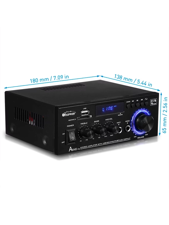 Усилитель мощности Woopker AK45 Pro Max 820 Вт RMS 50Wx2 Bluetooth