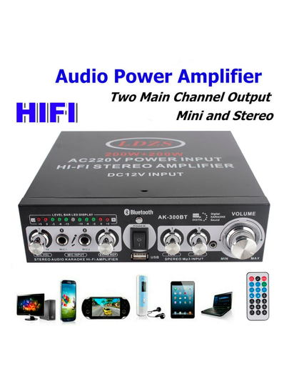 AK300, 400W, 2 kanalli uy quvvat kuchaytirgichi, 5,0 Bluetooth, mini Hi-Fi, 12 V-220 V