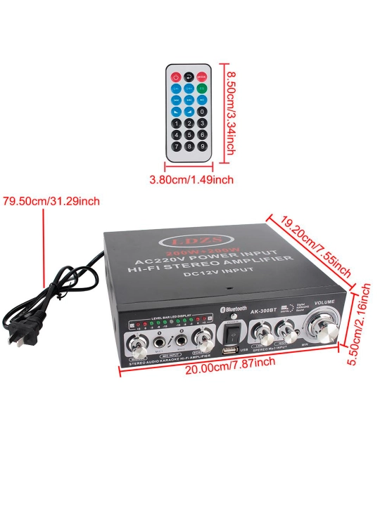 AK300, 400W, 2 kanalli uy quvvat kuchaytirgichi, 5,0 Bluetooth, mini Hi-Fi, 12 V-220 V - 