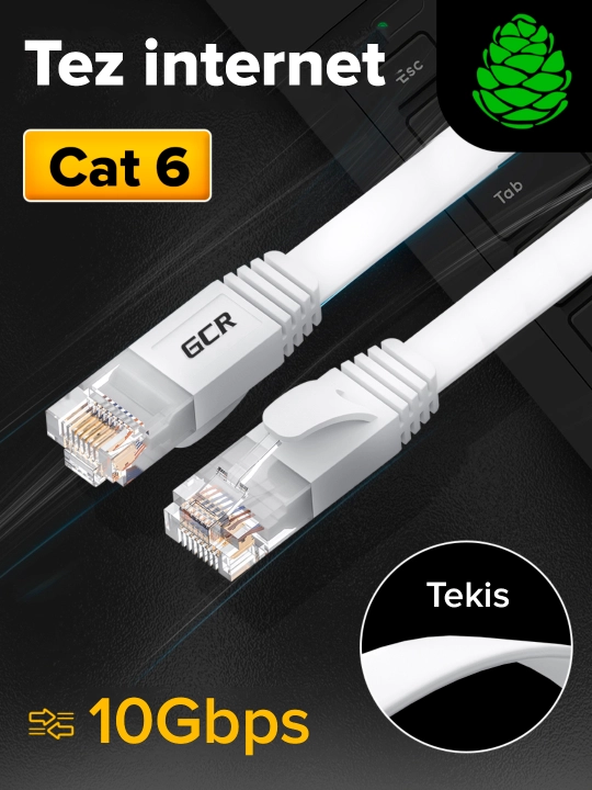 GCR PROF yassi internet kabeli, kat. 6 10 Gbit/s internet uchun patch-kord, mis - 