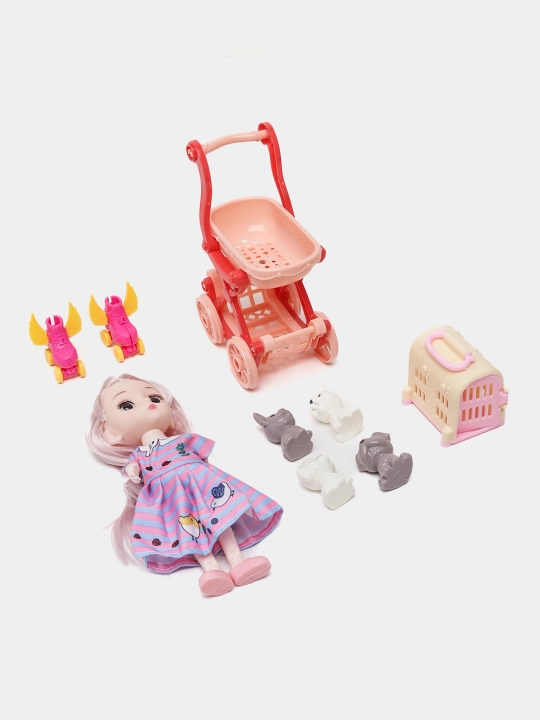 Кукла "Dreamy Bay Lovely Fashion" в платье, с любимцами, коляской, аксессуарами