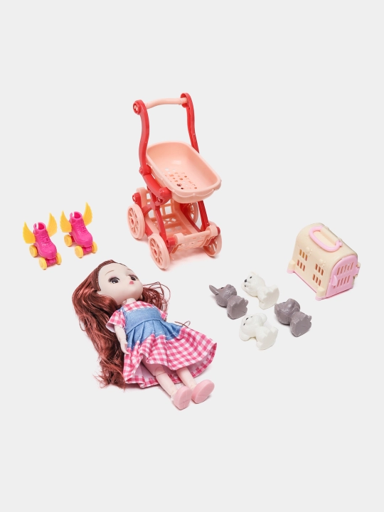 Кукла "Dreamy Bay Lovely Fashion" в платье, с любимцами, коляской, аксессуарами