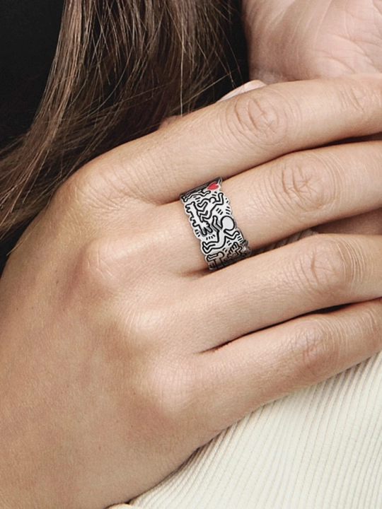 Кольцо Pandora Keith Haring Любовь и люди 192222C01, серебро 925, эмаль