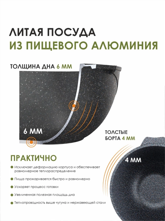 Казан для плова Мечта 4–10 л с крышкой, антипригарный гранитный казан