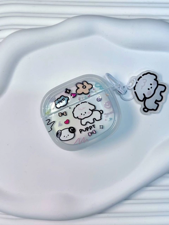 Чехол для наушников с щенком полупрозрачный, airpods 1, 2, 3, 4 и pro - 