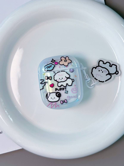 Чехол для наушников с щенком полупрозрачный, airpods 1, 2, 3, 4 и pro