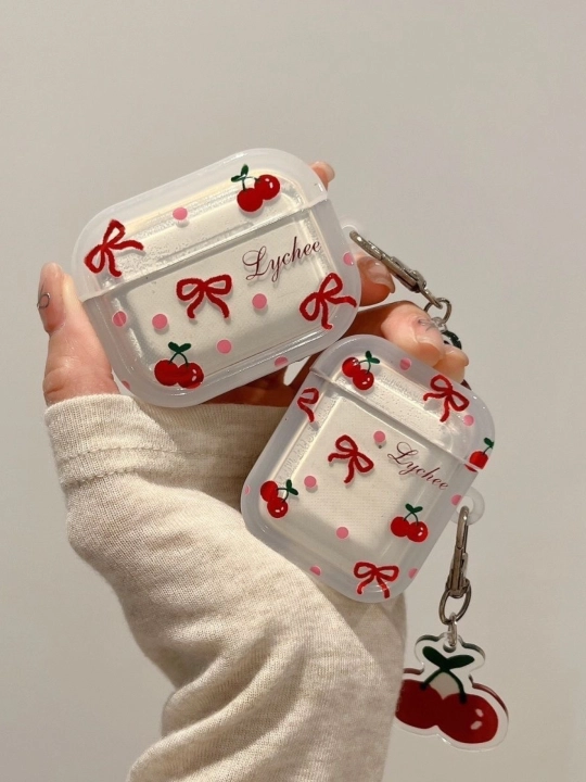 Чехол для AirPods с вишенками и бантиками - 