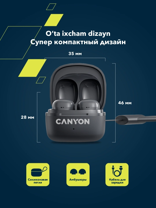 Simsiz quloqchinlar CANYON TWS OnGo 4 Mini, bluetooth quloqchin, vakuumli
