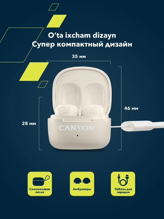 Simsiz quloqchinlar CANYON TWS OnGo 4 Mini, bluetooth quloqchin, vakuumli