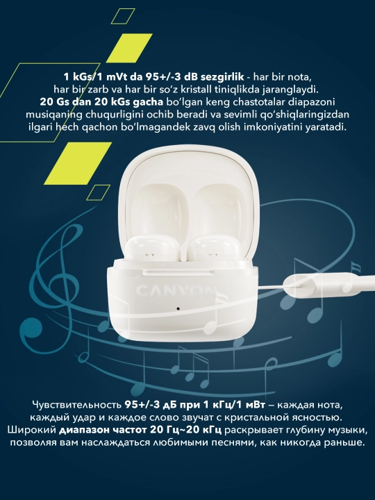 Simsiz quloqchinlar CANYON TWS OnGo 4 Mini, bluetooth quloqchin, vakuumli