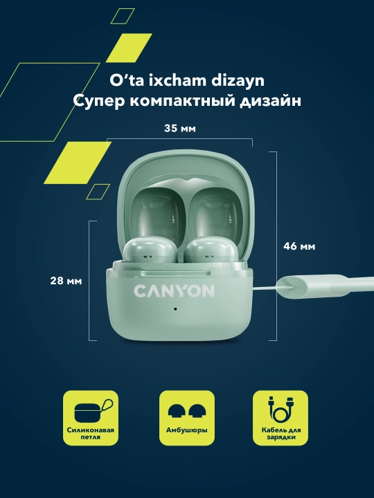Simsiz quloqchinlar CANYON TWS OnGo 4 Mini, bluetooth quloqchin, vakuumli