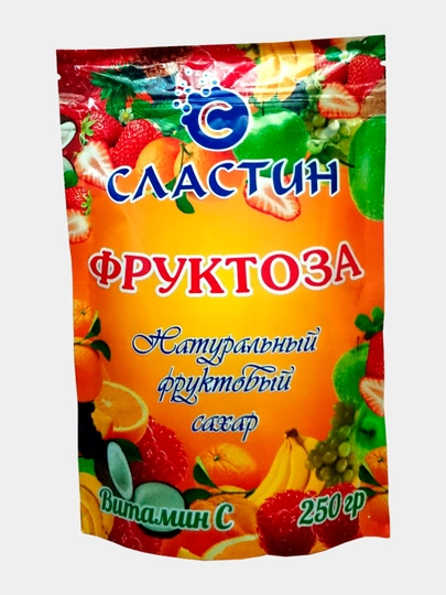 Заменитель сахара, подсластитель, ФРУКТОЗА Сластин, с витамином С, 250 г — 1357911-FRUT250