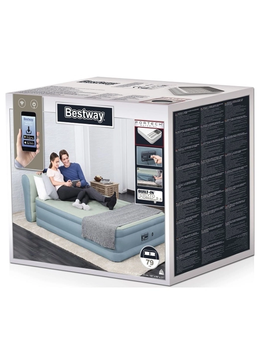 Orqa o'rindiqli va o'rnatilgan nasosli Bestway 69060 bilan, ikki kishilik, havoli karavot