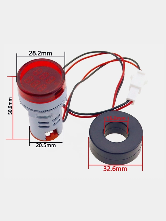 Mini voltmetr, ampermetr 50-500V 0-100A 2 LED, AC indikator, qizil