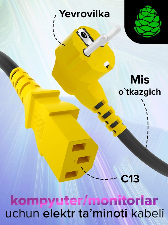 Quvvat kabeli Eurovilka Schuko C13 GCR, kompyuter monitori uchun - 