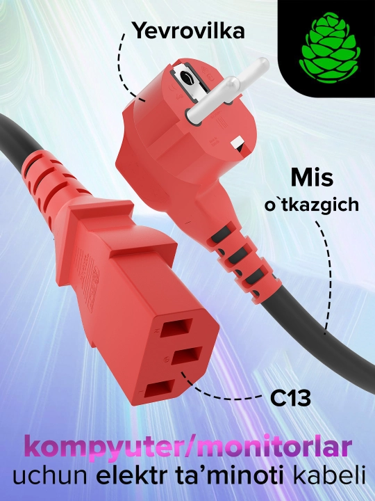 Quvvat kabeli Eurovilka Schuko C13 GCR, kompyuter monitori uchun - 