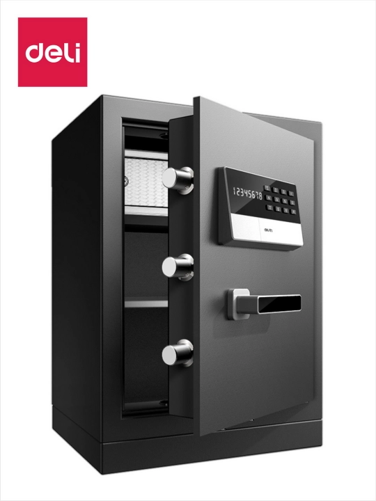 Seyf 595*410*340 3654А Deli, elektron kalit + kalit, quyuq kulrang, 39 kg - 