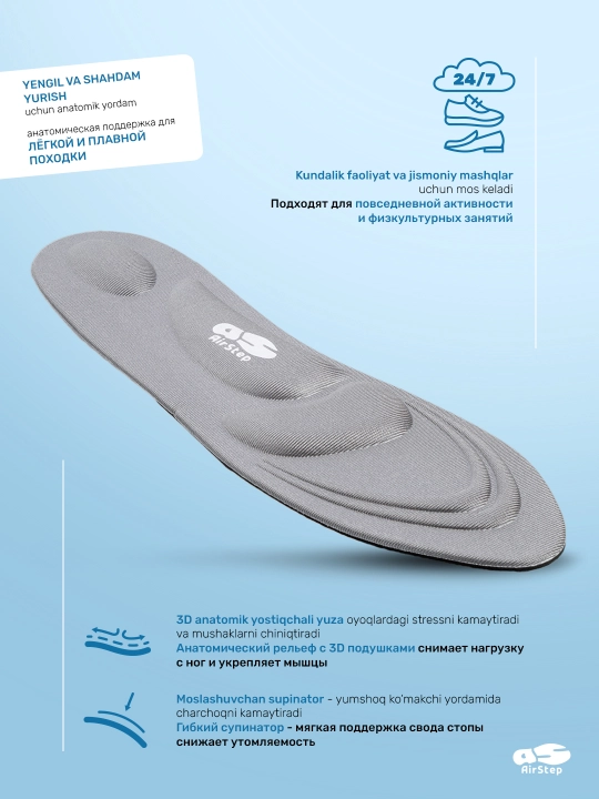 Стельки для обуви AIRSTEP, универсальные мягкие анатомические стельки