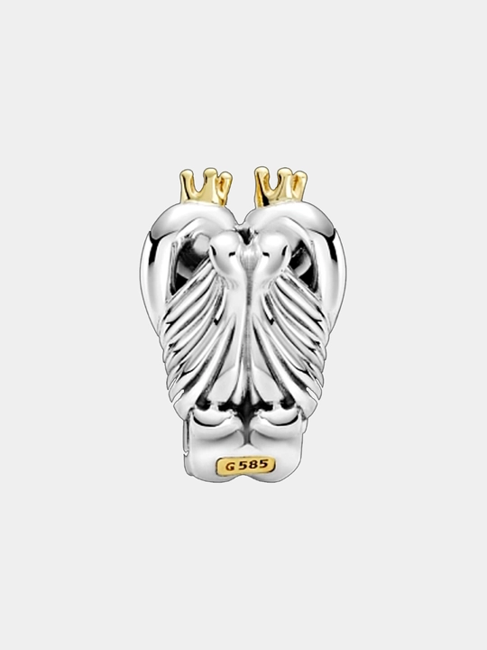 Шарм Pandora «Лебеди и сердце» 799315C00, серебро 925 и золото 14K