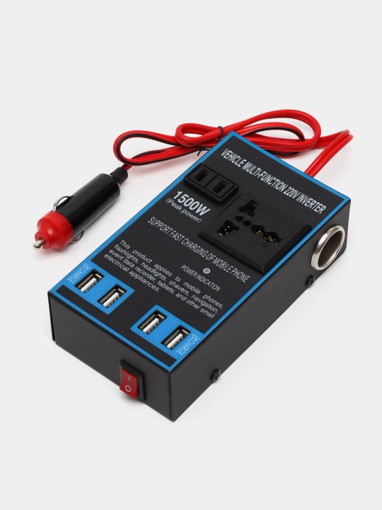 Avtomobil invertori, 4 ta USB portli rozetka, 12 V/24 V dan 220 V gacha konvertor, 1500 Vt