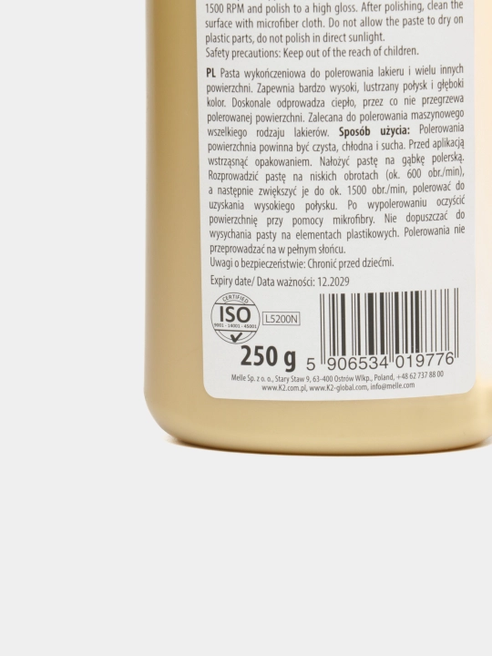 K2 LUSTER Q5 BLUE Professional pardozlash pastasi, 250 ml