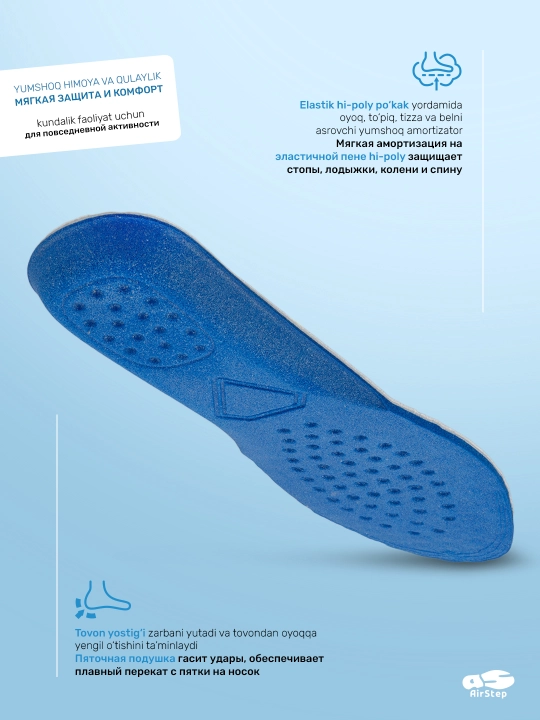 Стельки для обуви AIRSTEP, универсальные, анатомические стельки для повседневной обуви