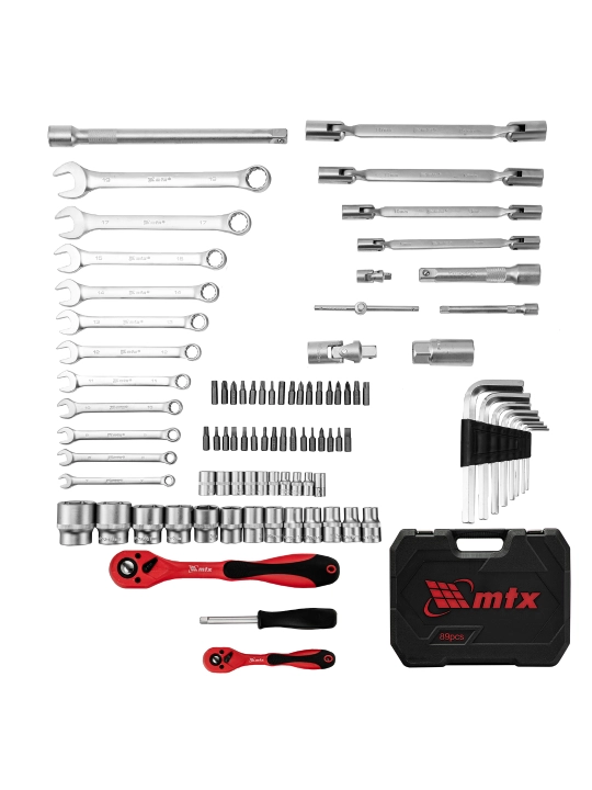 Набор инструментов MTX, 1/2", 1/4", CrV, кейс, 89 предметов, 135299