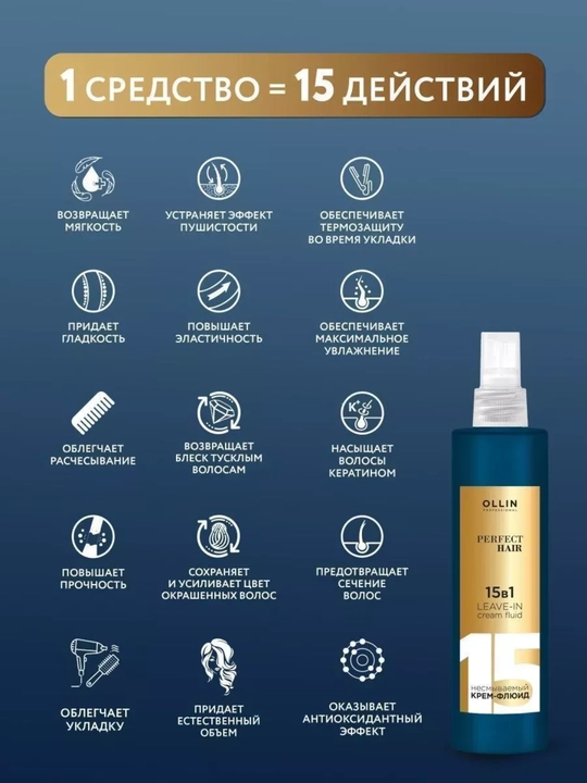 Несмываемый крем-флюид 15 в 1 для волос, OLLIN Professional PERFECT HAIR, 250 мл