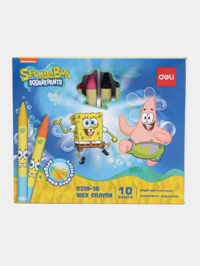 Мелки восковые Sponge Bob Deli 219-10, 10 цветов — ДЕЛИ-21910-СИНИЙ