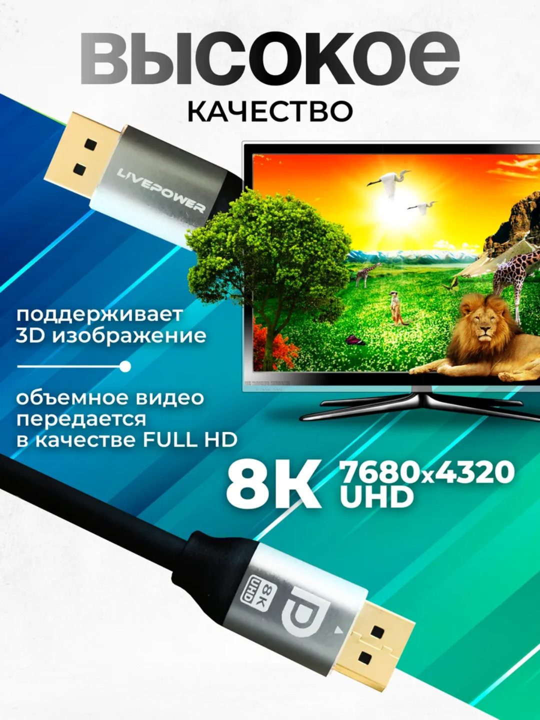Кабель DisplayPort 1.4 8K, 1,8 м, для монитора, ПК и видеокарты