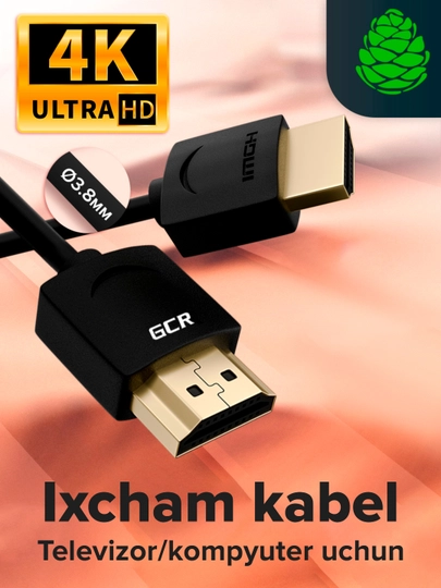 VIdeokabel SLIM HDMI 2.0 GCR Ultra HD 4K 60Hz, 3D, 24K gold uchun, PS4, Xbox, One Smart TV - 