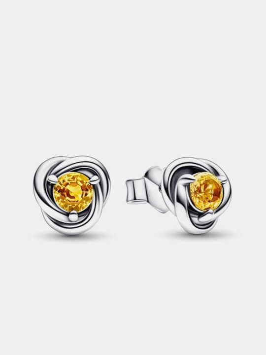 Серьги-гвоздики Pandora Eternity 292334C04, серебро 925, медовый кристалл