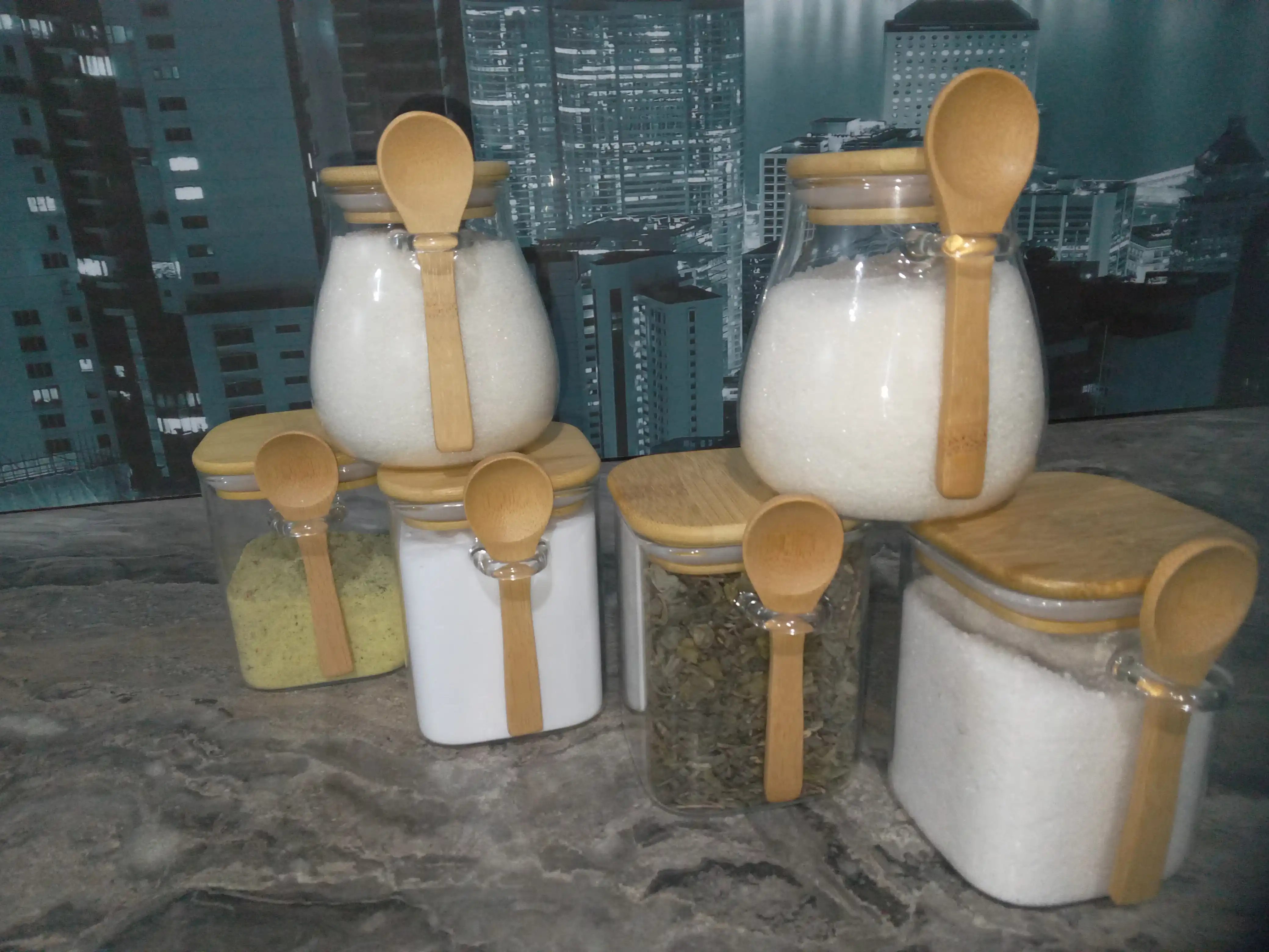 Стеклянный контейнер для хранения сыпучих продуктов, с ложкой, 1 шт