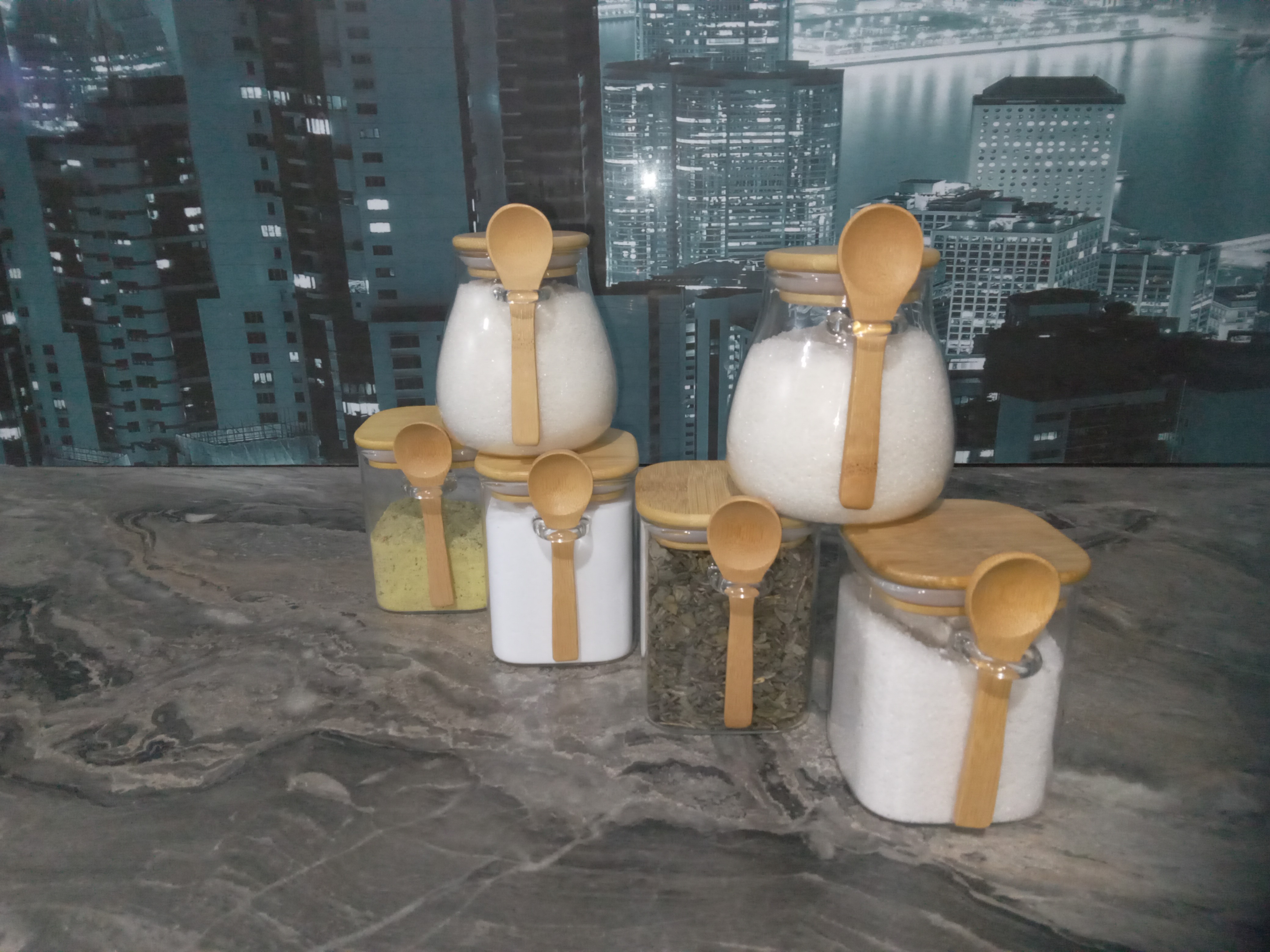 Стеклянный контейнер для хранения сыпучих продуктов, с ложкой, 1 шт