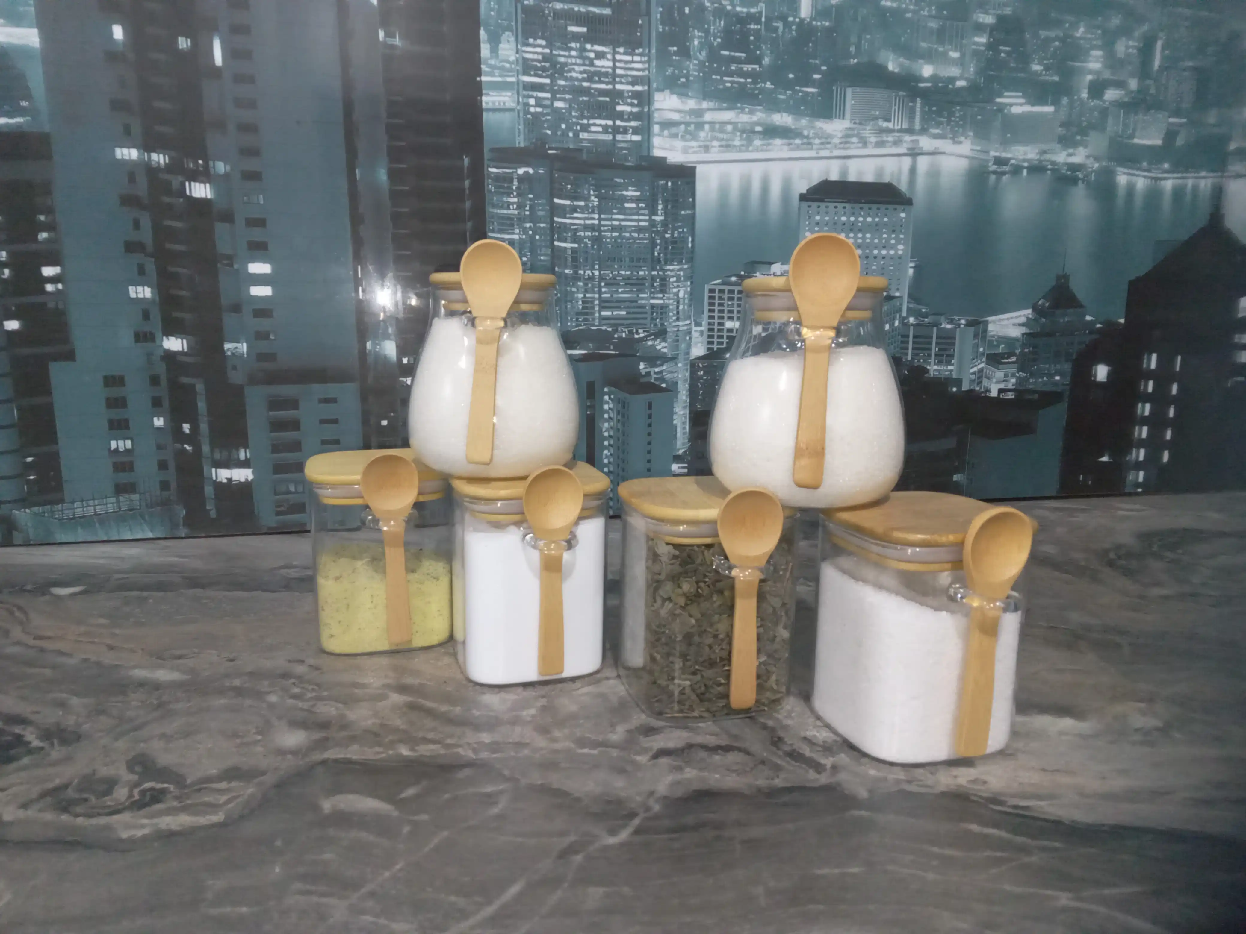 Стеклянный контейнер для хранения сыпучих продуктов, с ложкой, 1 шт