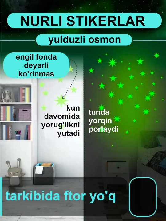 Светящиеся в темноте наклейки, для интерьера детской комнаты, флуоресцентные
