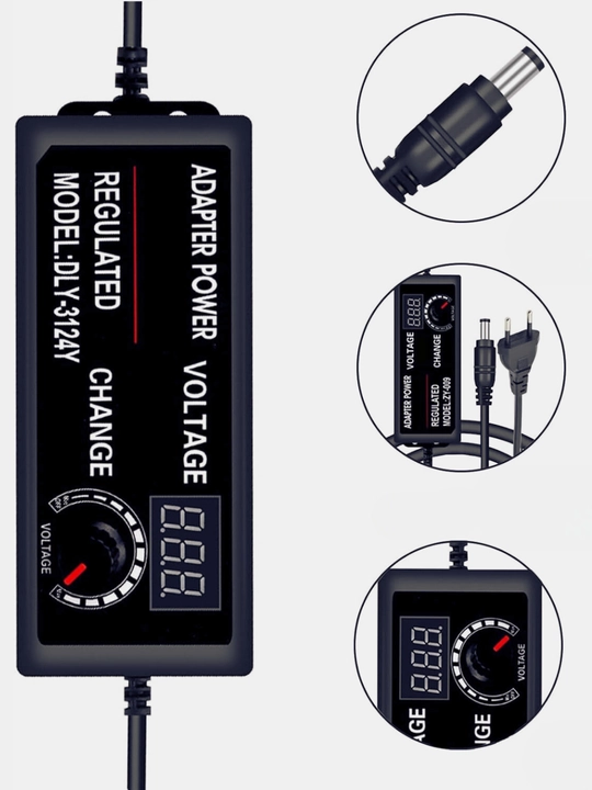 LED ekranli, universal quvvat bloki, 3 - 12 V, 5 A, 5.5 * 2.1 mm ulagich, sozlanadigan adapter, 60 W